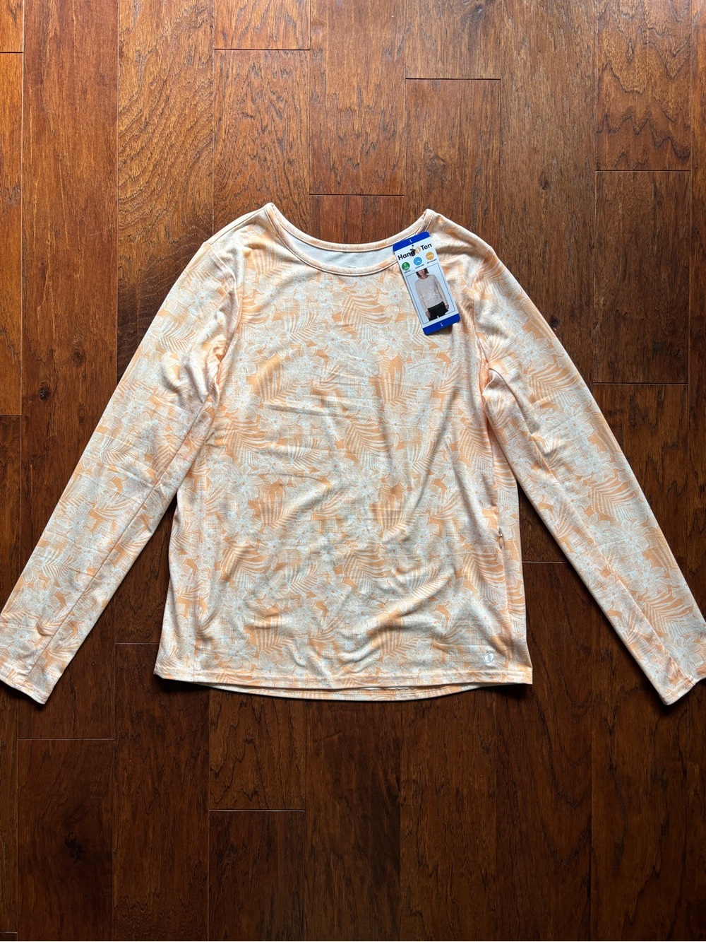 Hang Ten Solara UPF 50 Floral Palm Sun Tee Peach | Size L - Picture 3 of 8